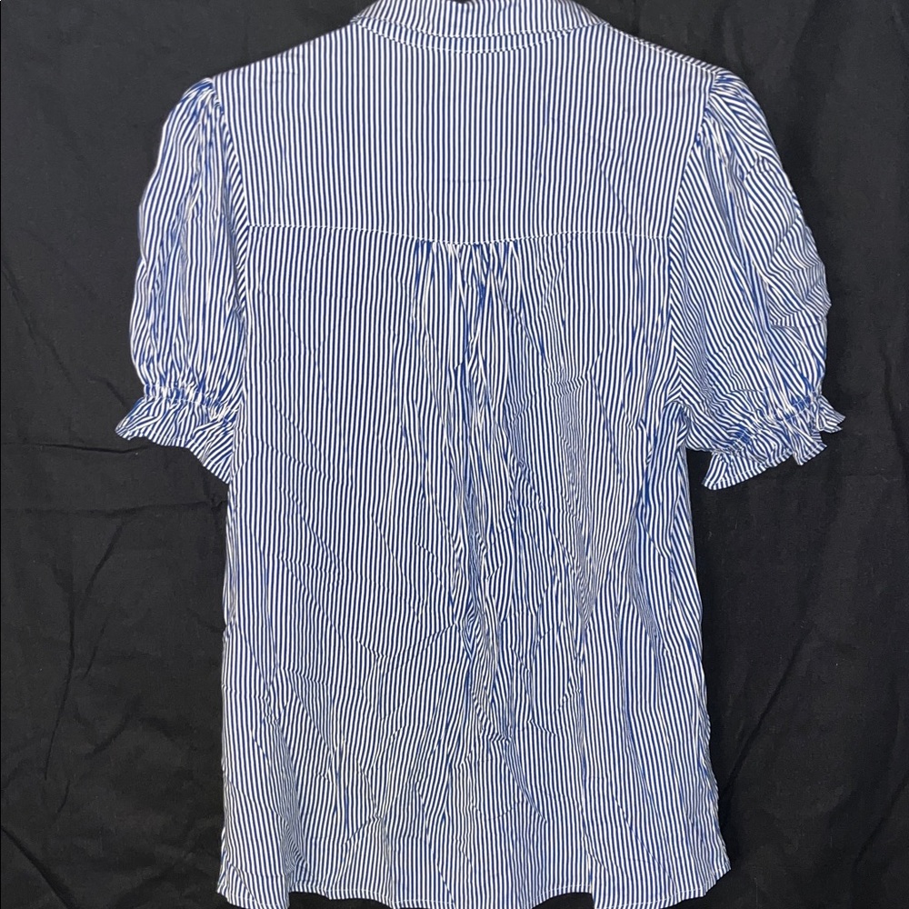 La Mer Blue & White Pinstripe Short-Sleeve Button Blouse - Picture 6 of 7